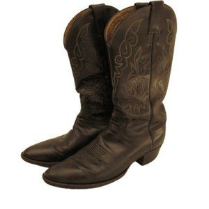 True Vintage Leather Sole Black Justin Cowboy Boots n5412